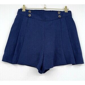 Elodie Tie Waist Shorts Blue High Rise Elastic Waist Casual Summer Flowy Size L